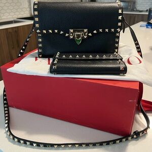 Authentic Valentino Black Studded Women's Bag and Wallet. Used only 2x.